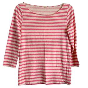 J Crew Pink And White Stripes 3/4 sleeve 100% cotton Top Size S 🔥